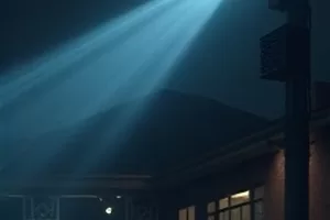 《雾港谜案》横版封面，雨夜码头集装箱与手电光束